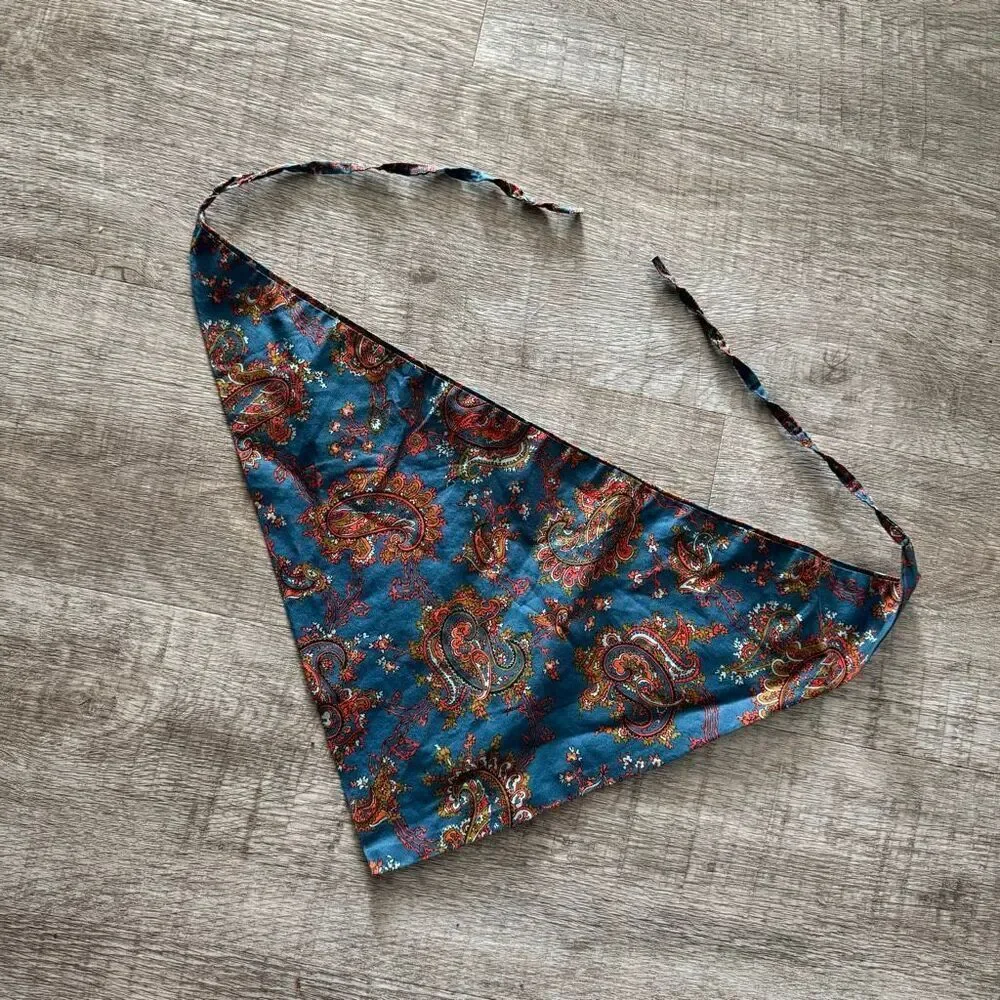 Vintage Floral Blue Paisley Flowers Head Scarf Bandana